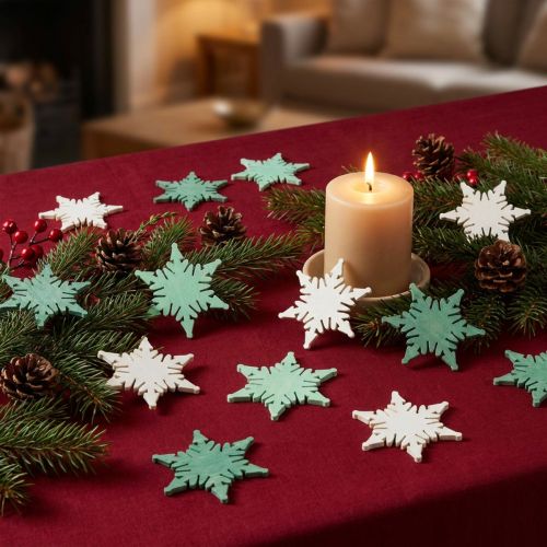 Artikel Strödekoration Julstjärna grön, vit assorterad 4cm 72 st