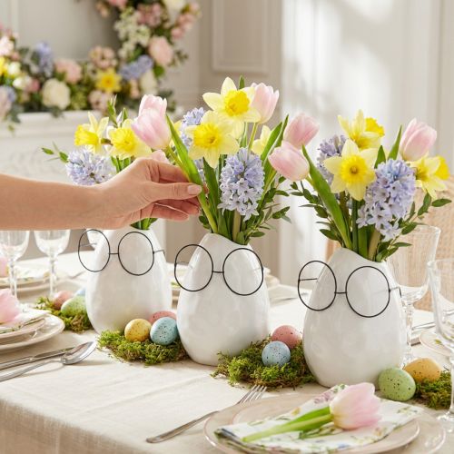 Vas med glas påskdekoration keramik vit Ø8,5cm H13cm 3 st | Floristik24.se