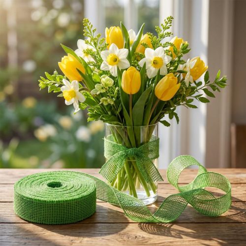 Grönt juteband, 5 cm brett, 40 m långt | Floristik24.se