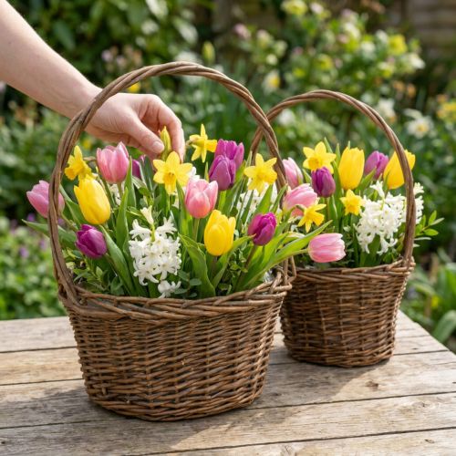 Oval planteringskorg av pil med handtag, brun, 28/24 cm, set om 2 | Floristik24.se