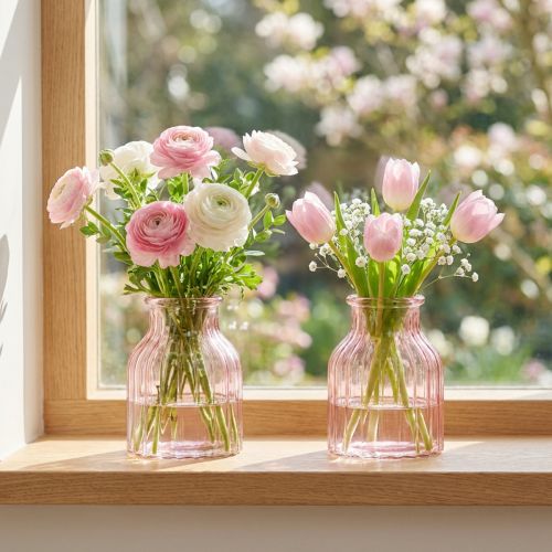Glasvas, retro, rosatonad, Ø11 cm, H14,5 cm, 2 stycken | Floristik24.se