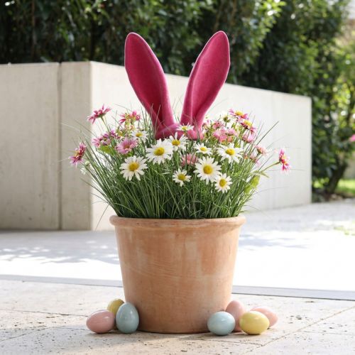 Kanin dekorativa öron rosa för påsk flockade pinne H56cm | Floristik24.se