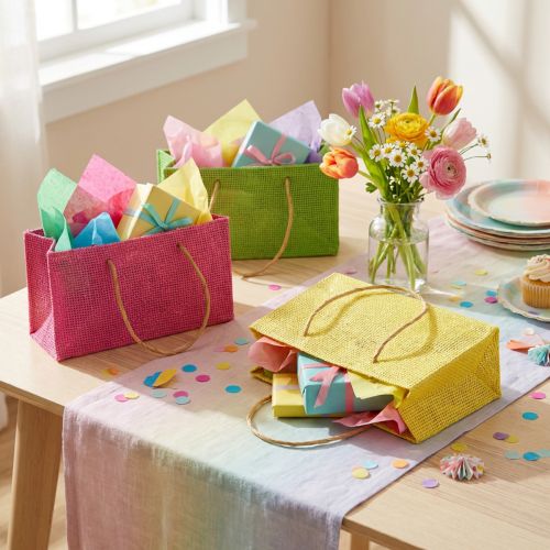 Artikel Presentpåsar med handtag pappersvävda ser färgglada 20×10×10cm 6st
