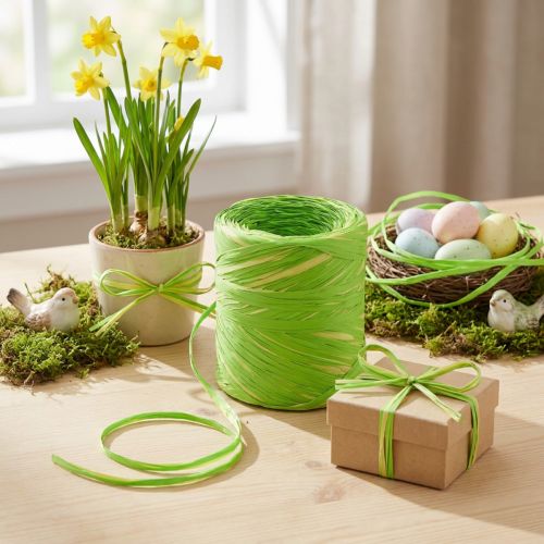 Artikel Raffia band grön gul raffia presentband 200m