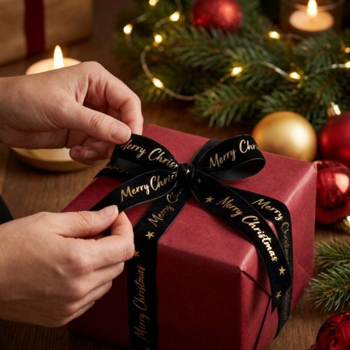 Presentband Julband svart sammetsband 25mm 20m | Floristik24.se