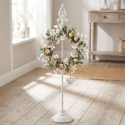 Kranshållare Shabby Chic Vit Kransställ Metall 4 Krokar H76cm | Floristik24.se