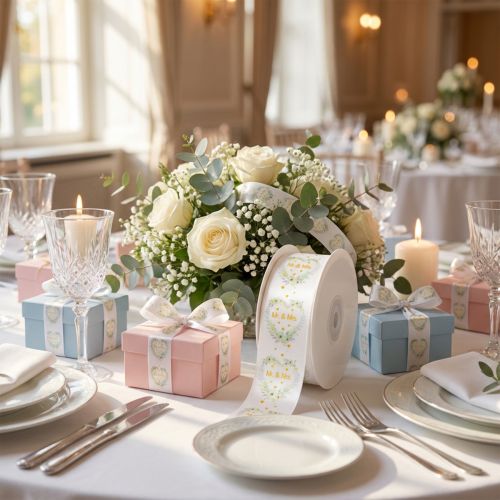 Dekorativt satinband med texten ”Mr. & Mrs.” för bröllop, elegant dekoration | Floristik24.se