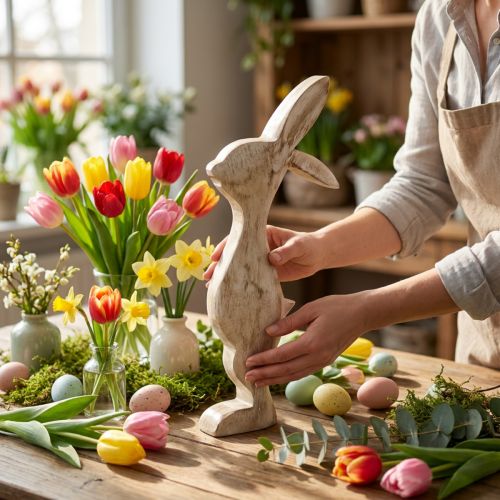 Träkanin Vårpåskdekoration Dekorativ kanin H25cm | Floristik24.se