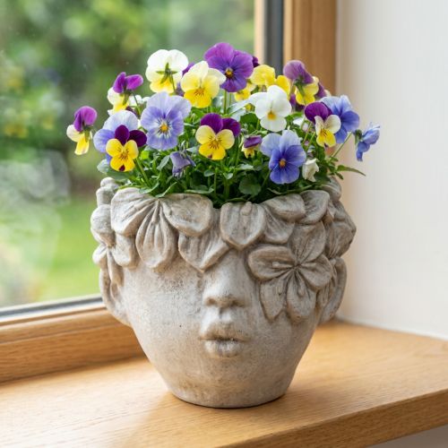 Planthuvud blomkruka betonglook flickhuvud H13,5cm | Floristik24.se