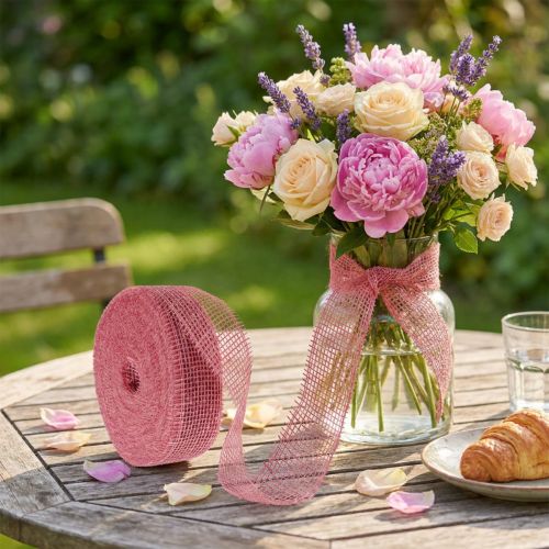 Juteband, rosa, 5 cm brett, 40 m långt | Floristik24.se