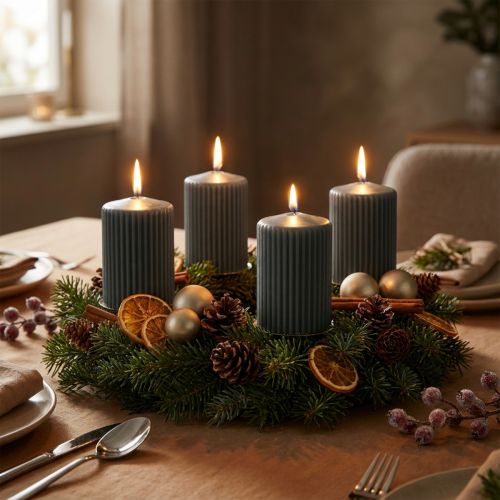 Antracitfärgade pelarljus, räfflade ljus, 70/90 mm, set om 4, adventsdekorationer | Floristik24.se