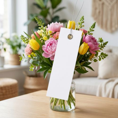 Vita hängetiketter 18x60mm med metalltråd, väderbeständiga, perfekta för blomsterhandel och presentetiketter, 250 stycken | Floristik24.se