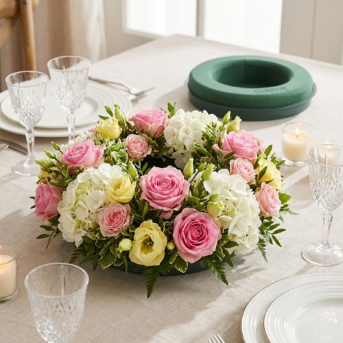Blommig skumring med bas för arrangemang grön Ø24cm 2 st | Floristik24.se