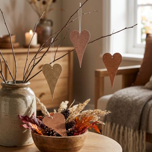 Hängande deco-hjärtan att hänga upp orange/gul 10cm 6st | Floristik24.se