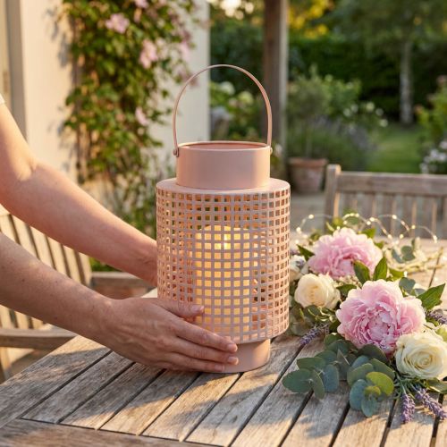Dekorativ lykta rosa metalllykta med handtag Ø18cm H29cm | Floristik24.se