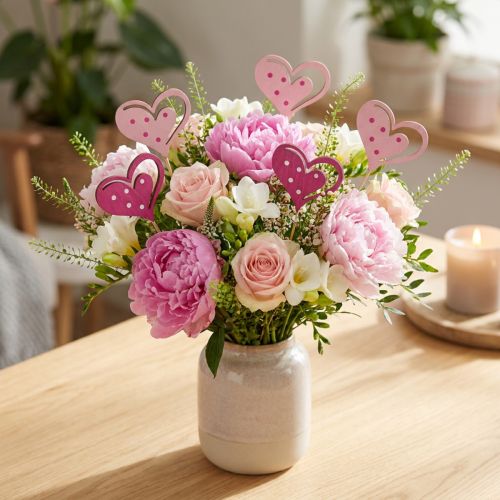 Artikel Blomplugg Mors dag dekorativ plugg hjärta rosa 7cm 12 st