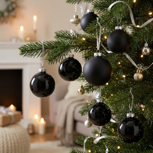 Julgranskulor, trädhängen, glaskulor svarta H6,5cm Ø6cm äkta glas 24 st | Floristik24.se