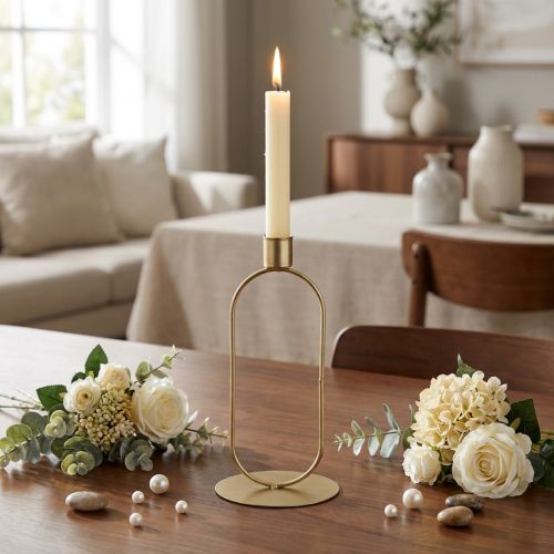 Ljusstake Oval Ljusstake Guld Ø10cm H21cm | Floristik24.se