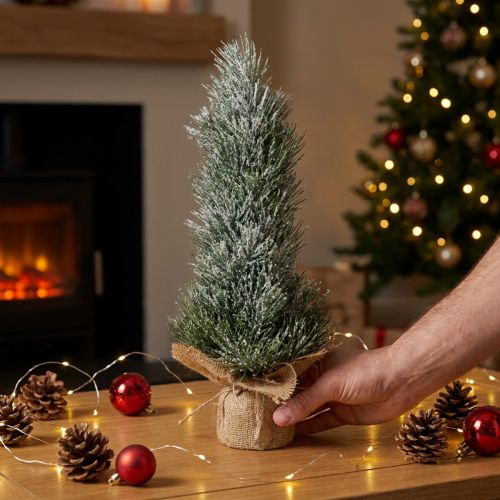 Minijulgran konstsnöat i en säck H41cm | Floristik24.se