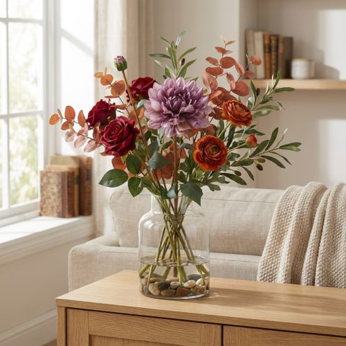 Konstgjord blomma Dahlia Lila sidenblomma och knopp H57cm | Floristik24.se