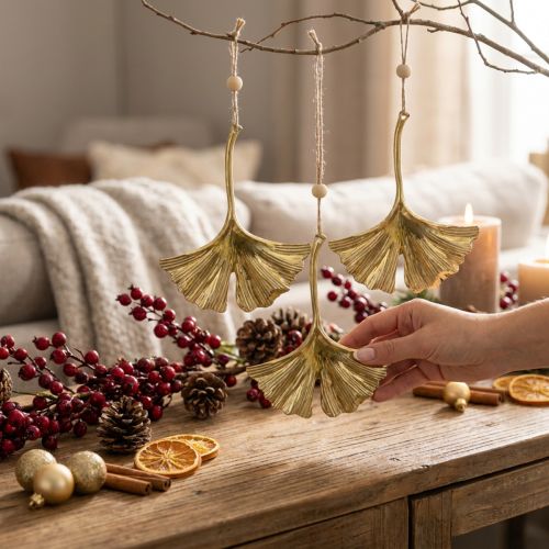 Ginkgo lövhänge, adventsdekoration, metalldekoration för hösten Golden L12cm 12 st | Floristik24.se