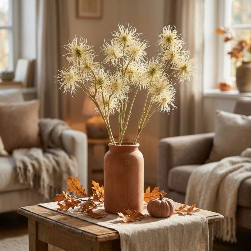 Xanthium konstgjord blomkräm höstdekoration 6 blommor 80cm 3st | Floristik24.se