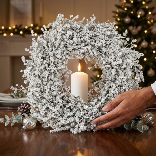 Julkrans Vit torkad blomsterkrans av linört Ø34cm | Floristik24.se
