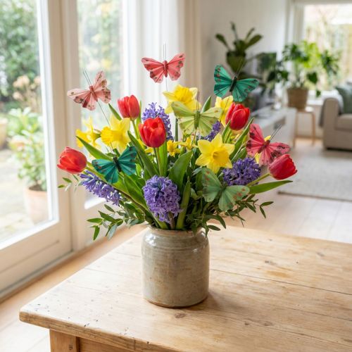 Minifjäril på tråd röd, grön 6,5cm 12 st | Floristik24.se