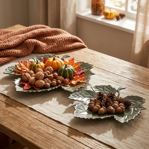 Dekorativa höstlöv i metall dekorativ skål Ø33/40cm set om 2 | Floristik24.se