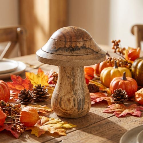 Träsvamp med räfflor Höstdeco-svamp naturligt mangoträ 10×Ø8cm | Floristik24.se