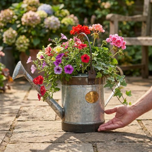 Dekorativ vattenkanna i metall i retrodesign, hängande vintageplanter 58x23x32cm, nostalgisk växthink | Floristik24.se