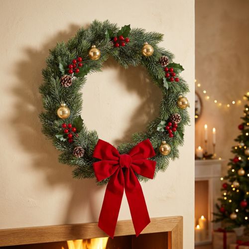 Konstglaserad grankrans, väggdekoration, jul, grön gran, glitter, Ø45 cm | Floristik24.se