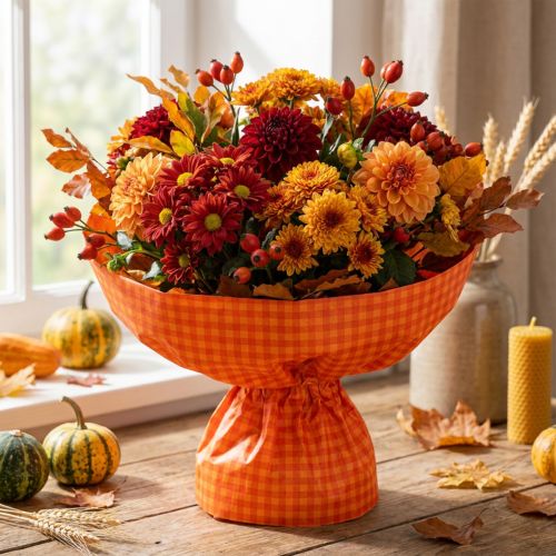 Manschettpapper 37,5cm Orange Check 100m | Floristik24.se
