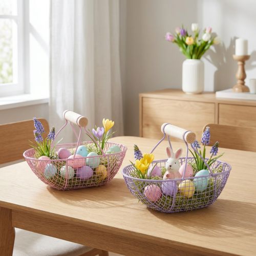 Trådkorg med trähandtag, perfekt för modernt boende och elegant inredning, 17 cm, 6 stycken | Floristik24.se