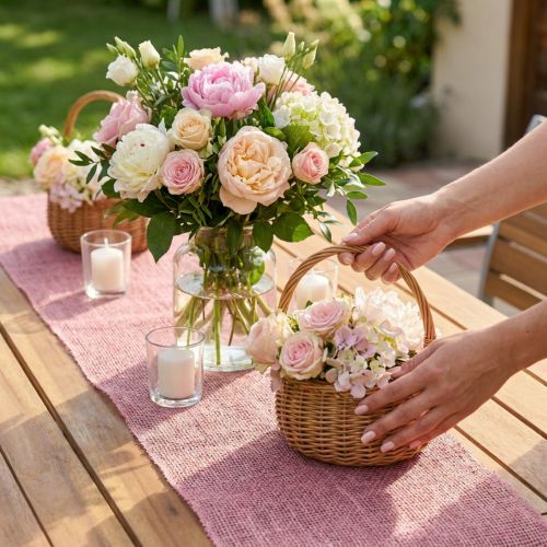 Bordslöpare jute juteband bordsband rosa B15cm L10m | Floristik24.se