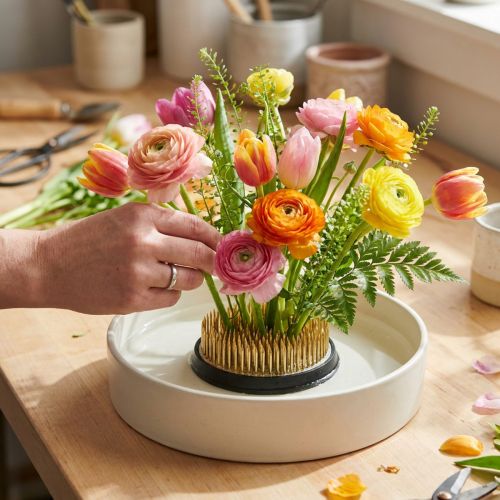 Plug-in igelkott Kenzan rund blomma igelkott silver mässing Ø60mm | Floristik24.se