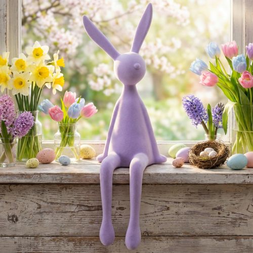 Hyllställskanin, flockad, sittande påskhare, lila, 56 cm | Floristik24.se