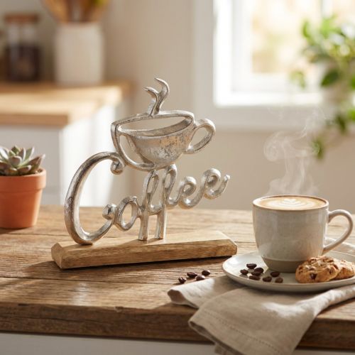 Artikel Metall Trä Dekorativt Kaffe Natursilver Ställ 25x5x26cm