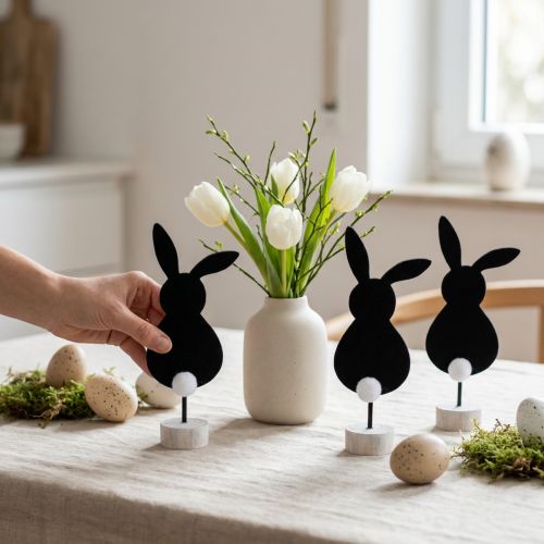 Stativ bordsdekoration Påskharar filt svart 28,5cm 4 st | Floristik24.se