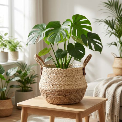 Korg med handtag, kruka, sjögräs, jute, Ø23cm H20cm, boho chic, urban djungeldekor | Floristik24.se