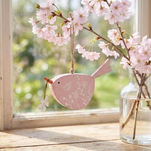 Dekorativ fågel vårdekor hängande dekoration trä rosa 15×8,5cm | Floristik24.se