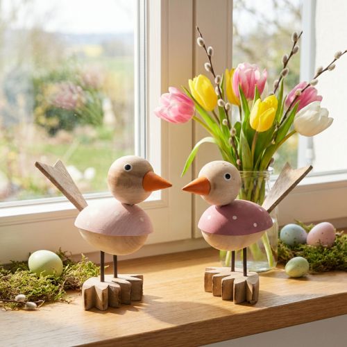Trä fågel deco figur fönsterdekoration vårrosa H15cm 2st | Floristik24.se