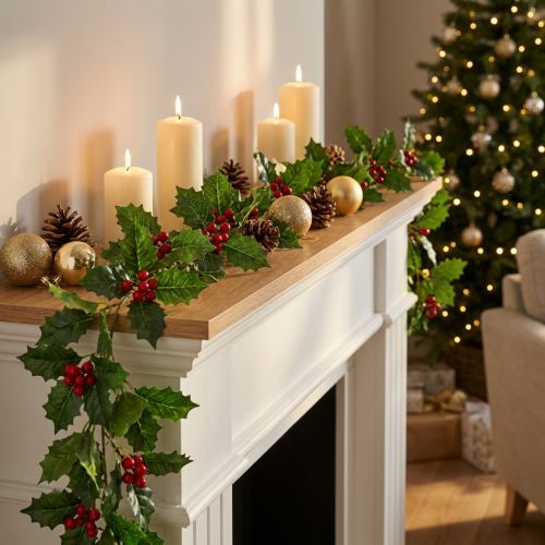 Julgirlang konstgjord järnek Ilex girlang 160cm | Floristik24.se