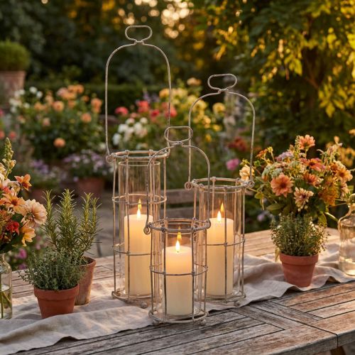 Trädgårdslykta, metallvindlampa Ø8,5 cm H23/18,5/14,5 cm 3-delat set | Floristik24.se