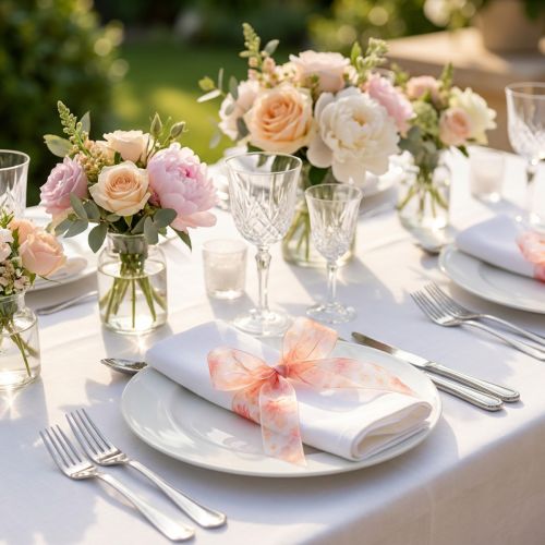 Artikel Organzaband med blommor presentband aprikos 40mm 15m