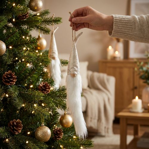 Tomte med spetsig hatt, för upphängning, krämfärgad, 48 cm L57 cm, 3 stycken | Floristik24.se