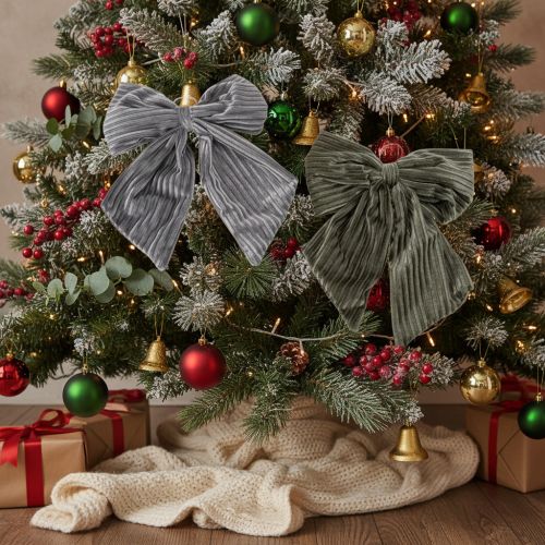 Dekorativ hängande rosett, julrosett, sammet, ribbad, 24 cm, 2 stycken | Floristik24.se