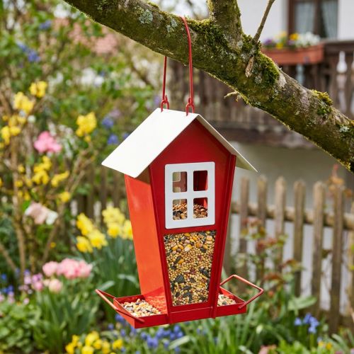 Fågelmatare Röd och vit hängande fågelmatare H21cm | Floristik24.se