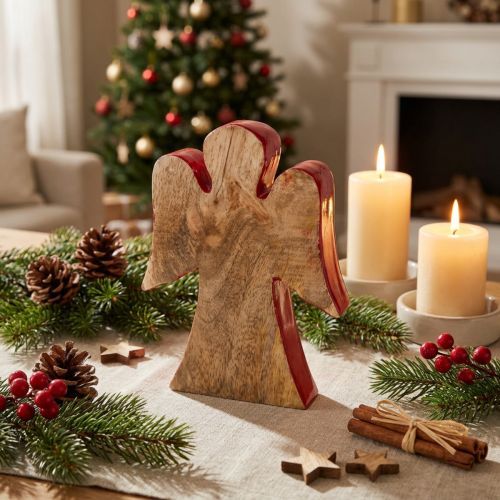Ängladekoration figur träröd, natur 15cm | Floristik24.se