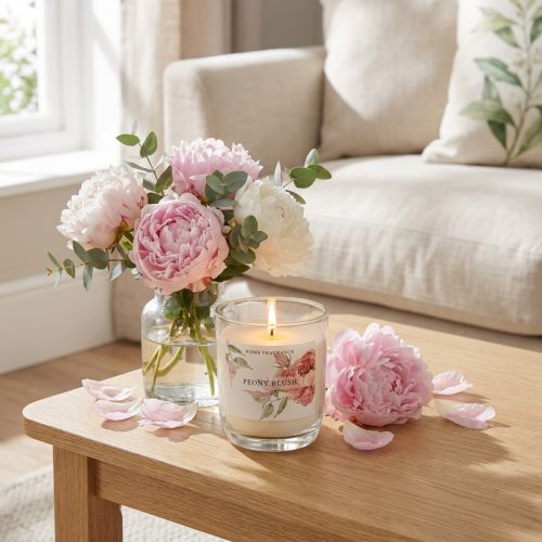 Doftljus i glas Peony Peony Blush Ø7,5cm H8,5cm | Floristik24.se